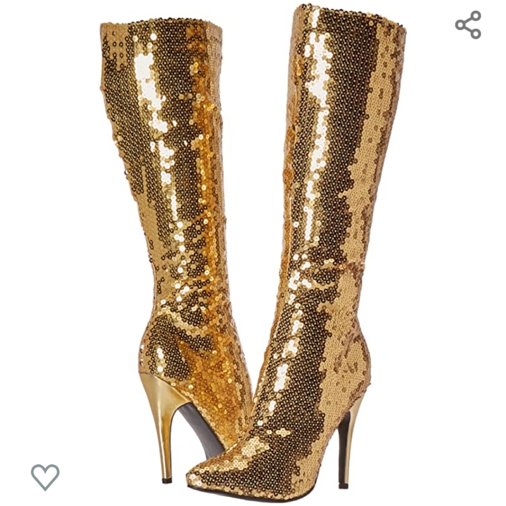 👢 Gold Sequin High Heel Boots 10 NIB 👢